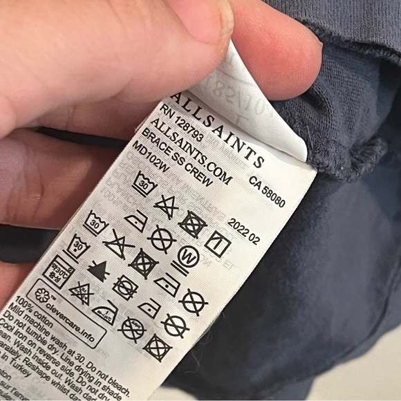 Blue gray All Saints tshirt- size large has a couple small holes on front - Picture 8 of 8